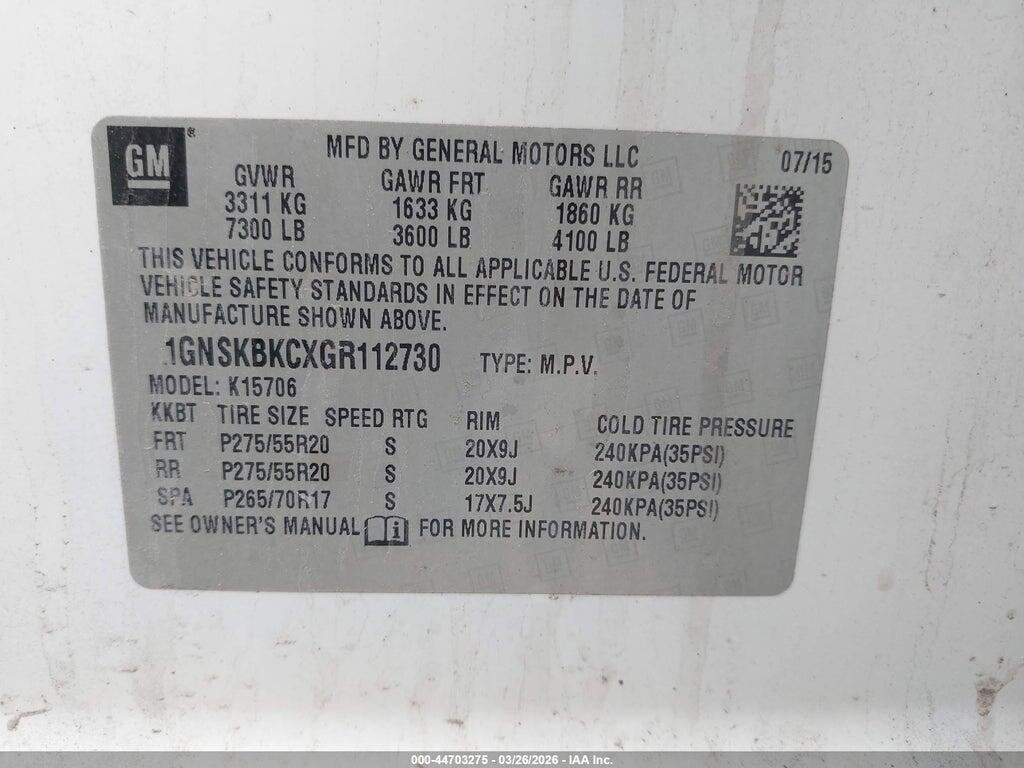 1GNSKBKCXGR112730 2016 CHEVROLET TAHOE photo no. 9