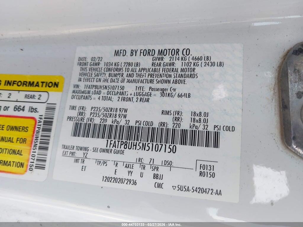 1FATP8UH5N5107150 2022 FORD MUSTANG photo no. 9