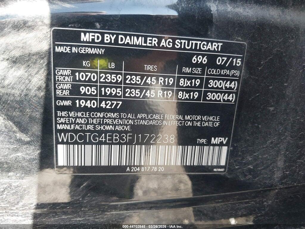 WDCTG4EB3FJ172238 2015 MERCEDES-BENZ GLA 250 photo no. 9