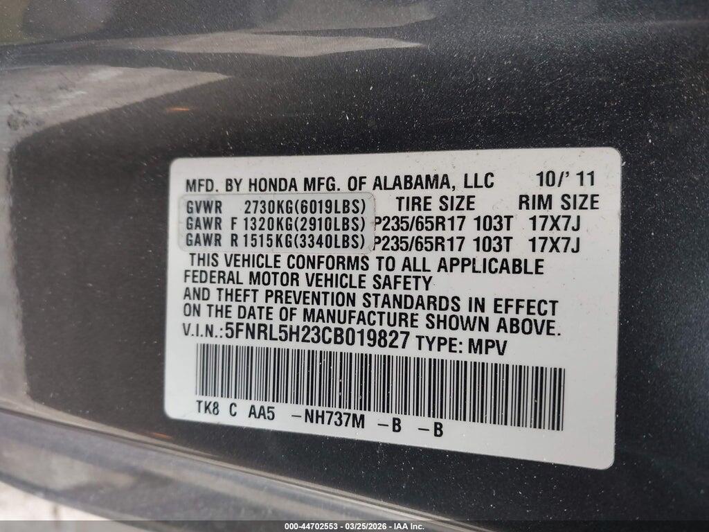 5FNRL5H23CB019827 2012 HONDA ODYSSEY photo no. 9