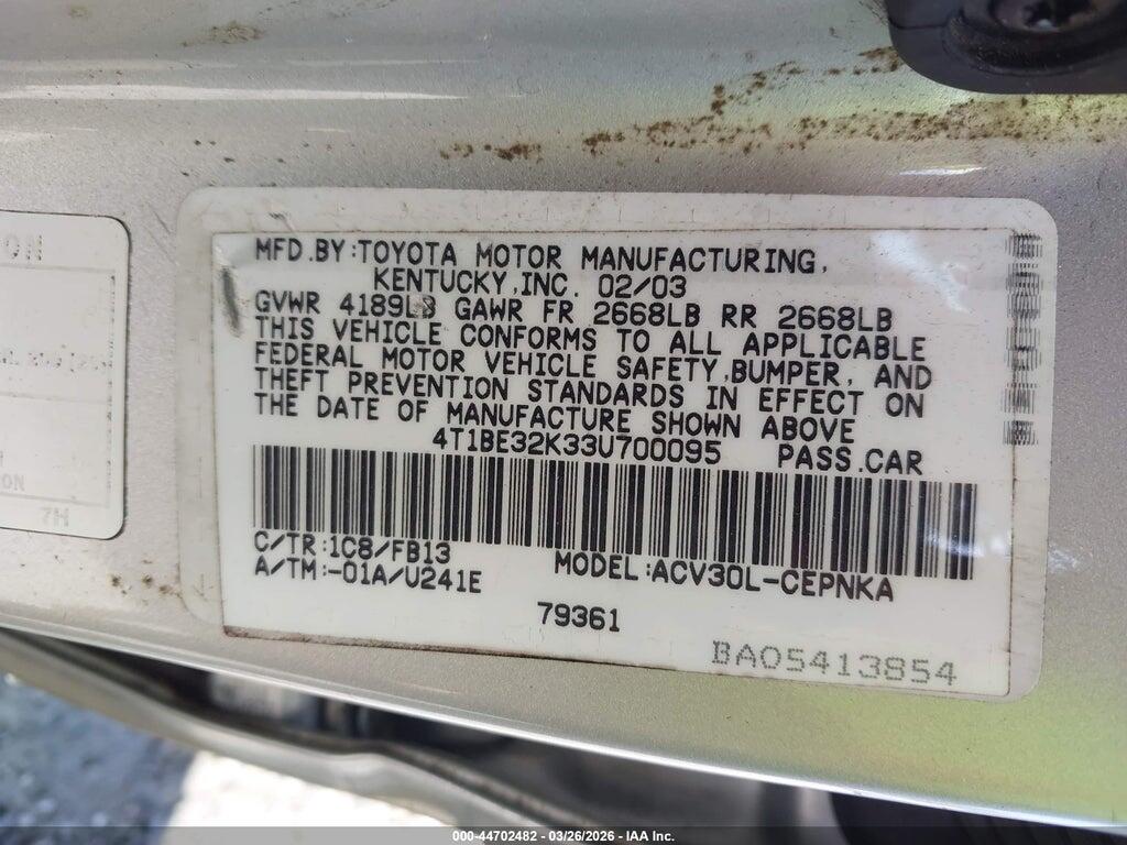 4T1BE32K33U700095 2003 TOYOTA CAMRY photo no. 9