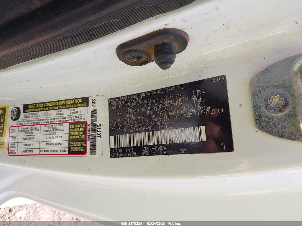 5TFLU52118X014870 2008 TOYOTA TUNDRA photo no. 9