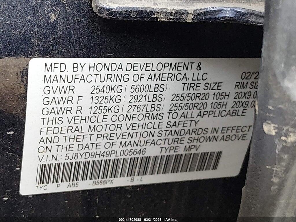 5J8YD9H49PL005646 2023 ACURA MDX photo no. 9