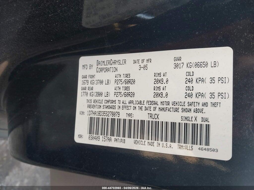1D7HA18D35S278079 2005 DODGE RAM 1500 photo no. 9