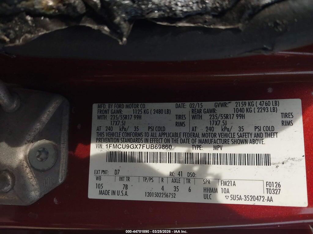 1FMCU9GX7FUB69860 2015 FORD ESCAPE photo no. 9