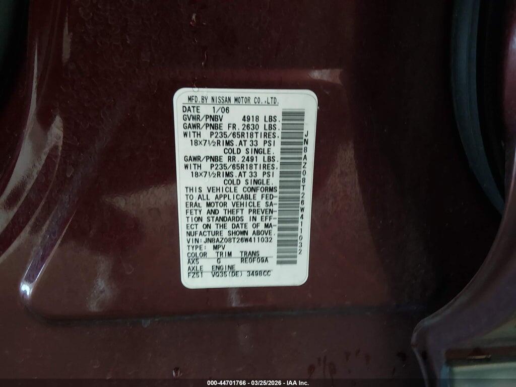 JN8AZ08T26W411032 2006 NISSAN MURANO photo no. 9