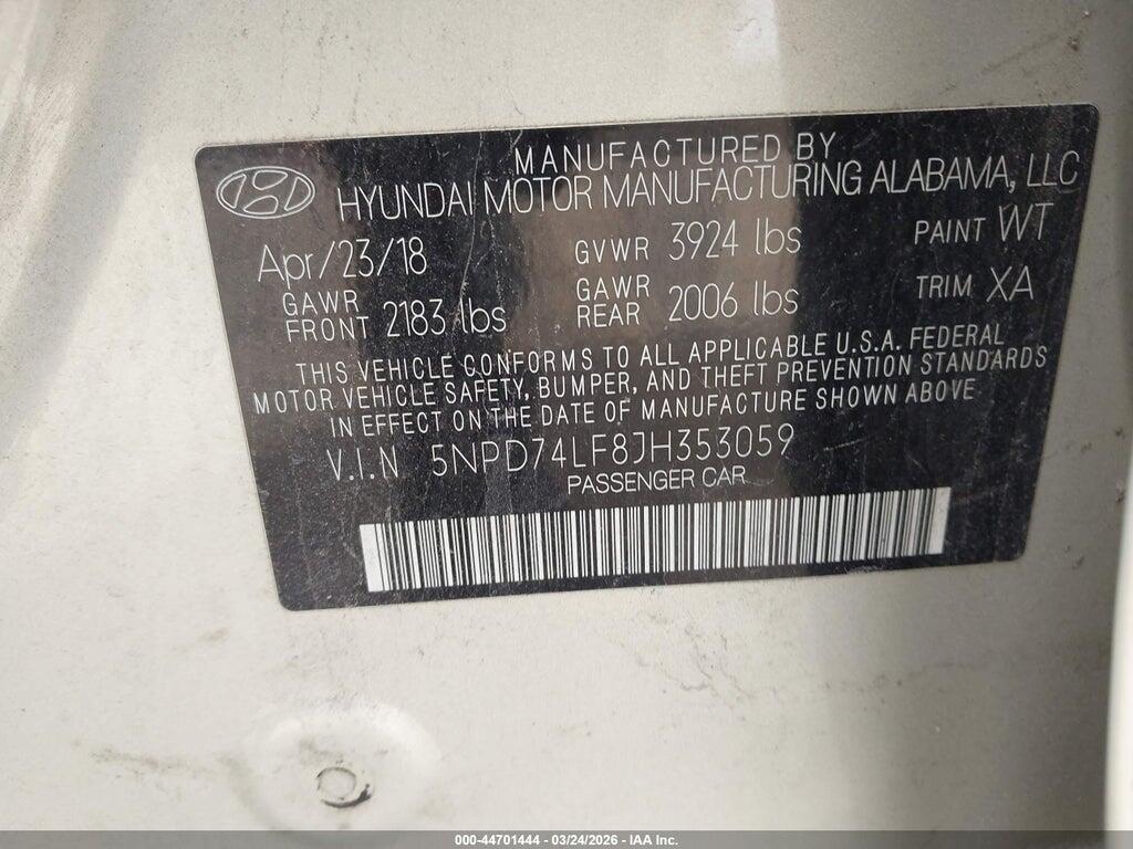 5NPD74LF8JH353059 2018 HYUNDAI ELANTRA photo no. 9