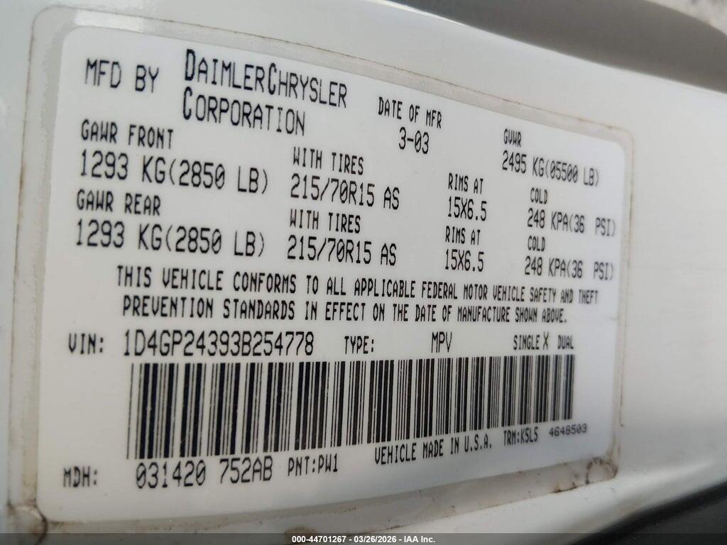 1D4GP24393B254778 2003 DODGE GRAND CARAVAN photo no. 9