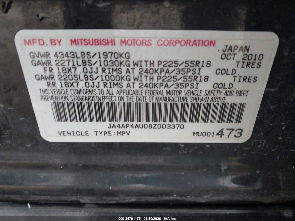 JA4AP4AU0BZ003370 2011 MITSUBISHI OUTLANDER SPORT photo no. 9