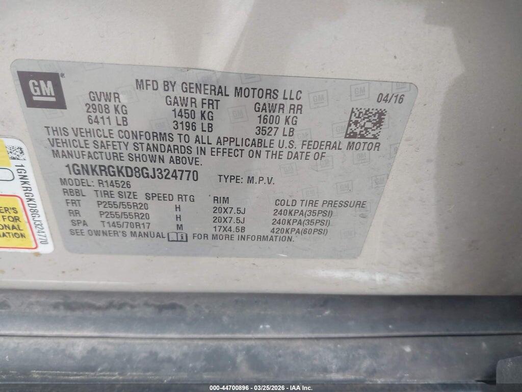 1GNKRGKD8GJ324770 2016 CHEVROLET TRAVERSE photo no. 9