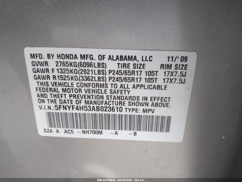 5FNYF4H53AB023610 2010 HONDA PILOT photo no. 9