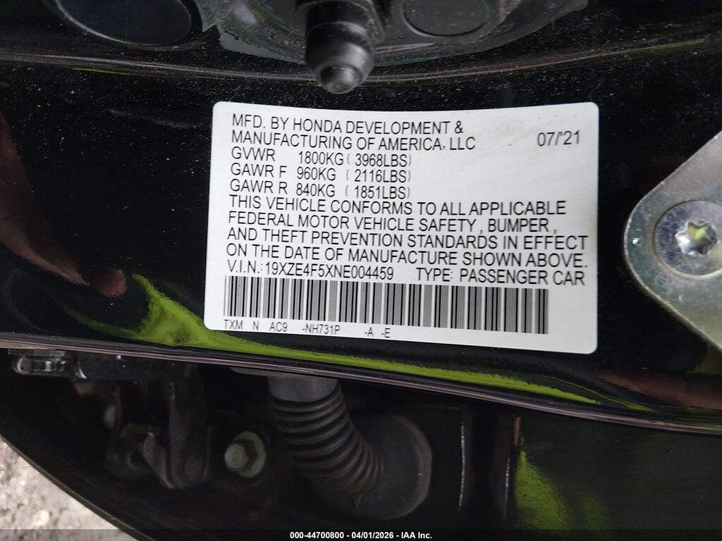 19XZE4F5XNE004459 2022 HONDA INSIGHT photo no. 9