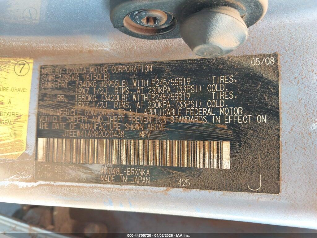 JTEEW41A982020438 2008 TOYOTA HIGHLANDER HYBRID photo no. 9