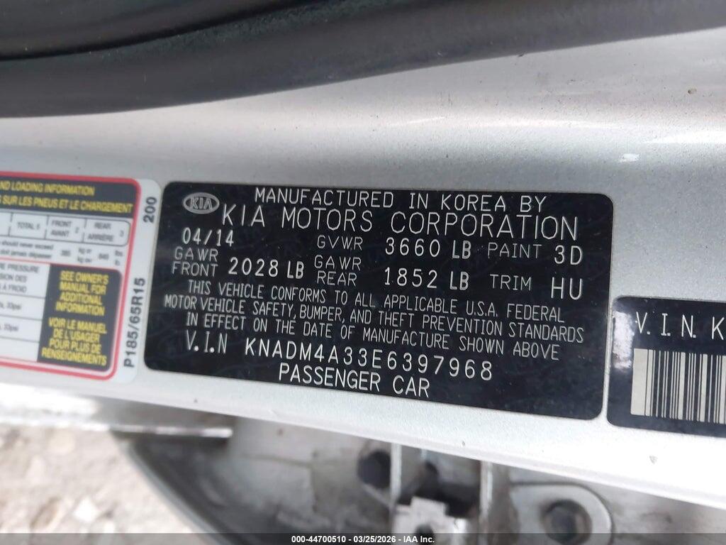 KNADM4A33E6397968 2014 KIA RIO photo no. 9