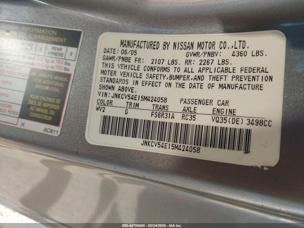 JNKCV54E15M424058 2005 INFINITI G35 photo no. 9