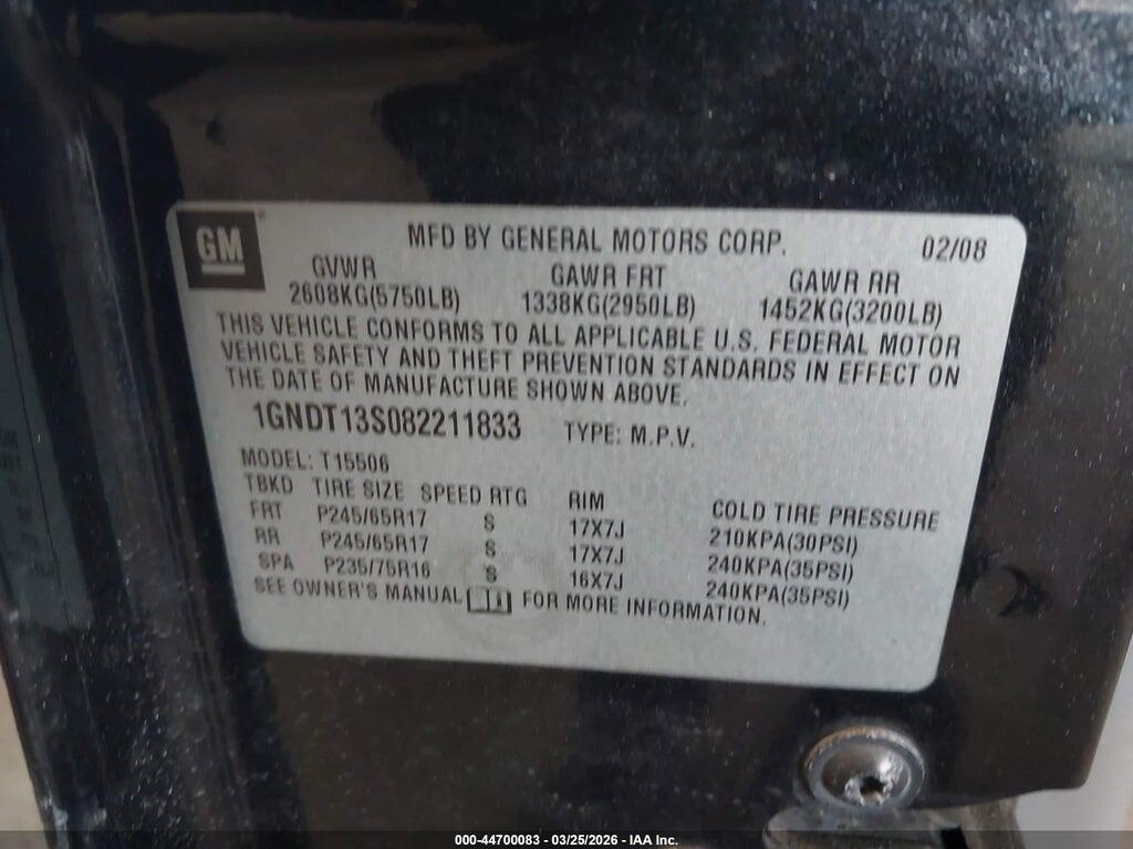 1GNDT13S082211833 2008 CHEVROLET TRAILBLAZER photo no. 9