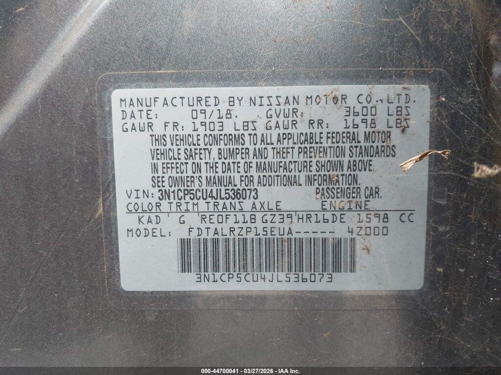 3N1CP5CU4JL536073 2018 NISSAN KICKS photo no. 9