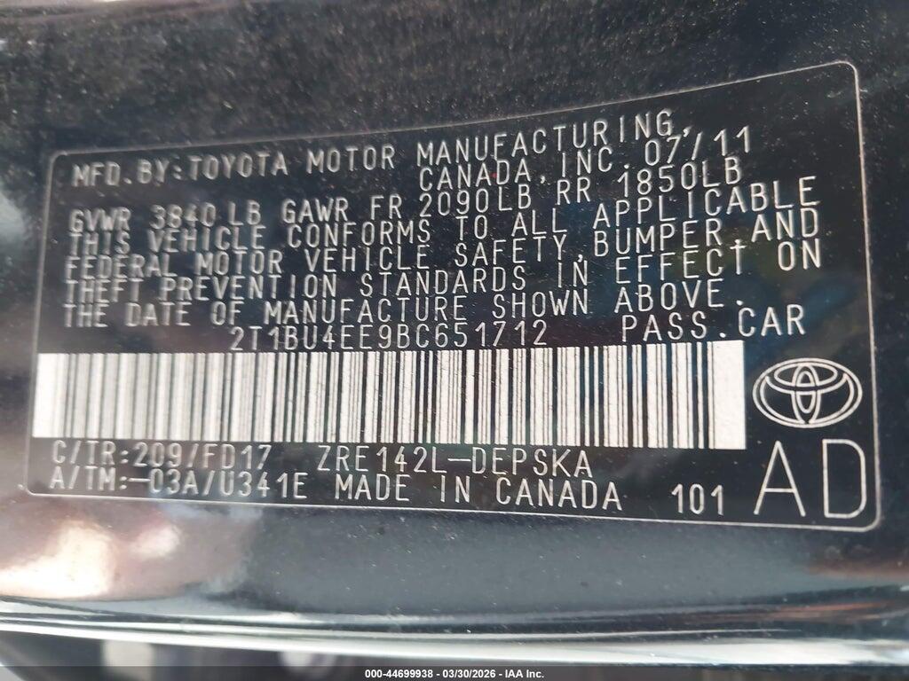 2T1BU4EE9BC651712 2011 TOYOTA COROLLA photo no. 9