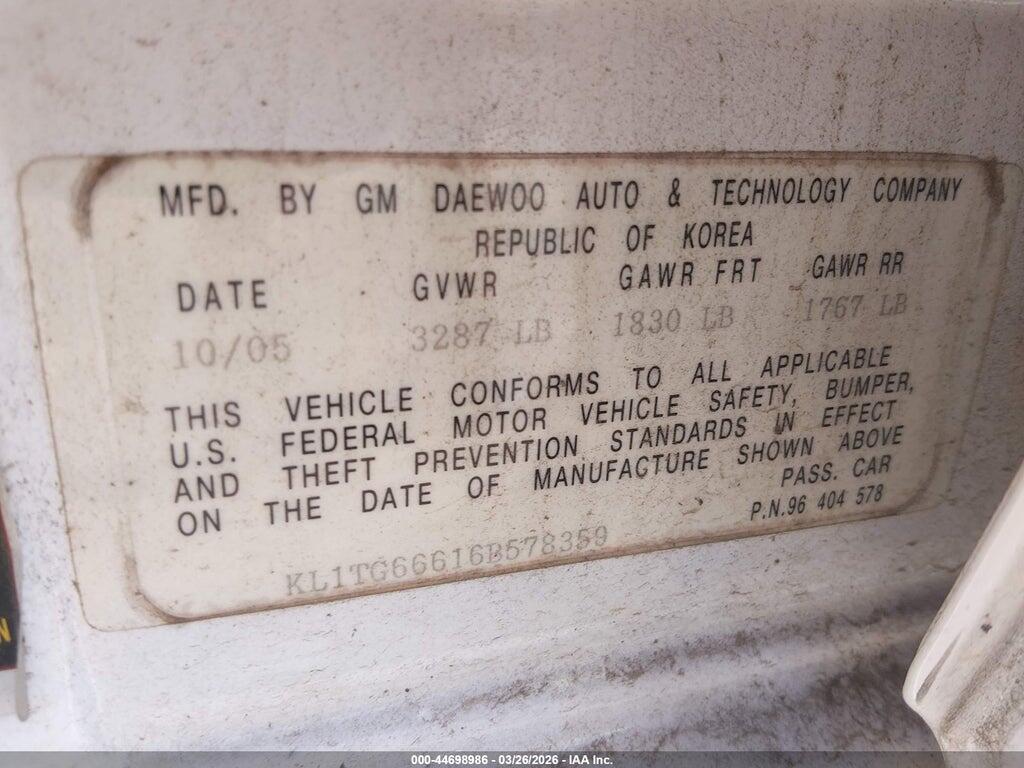 KL1TG66616B578359 2006 CHEVROLET AVEO photo no. 9