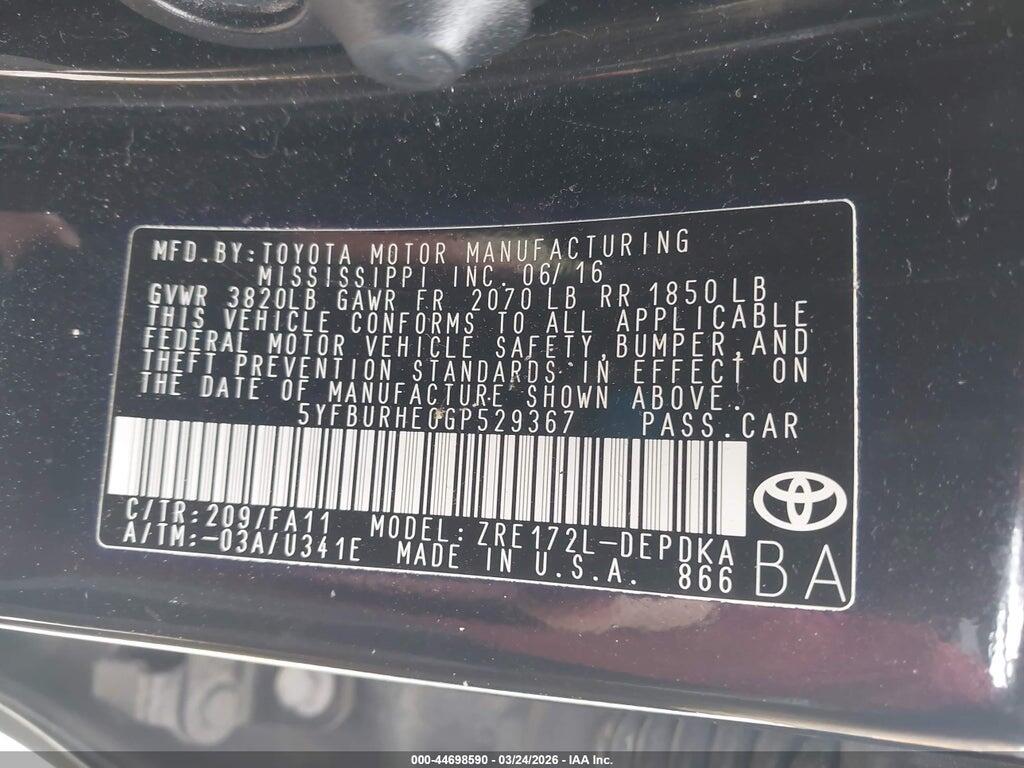 5YFBURHE0GP529367 2016 TOYOTA COROLLA photo no. 9