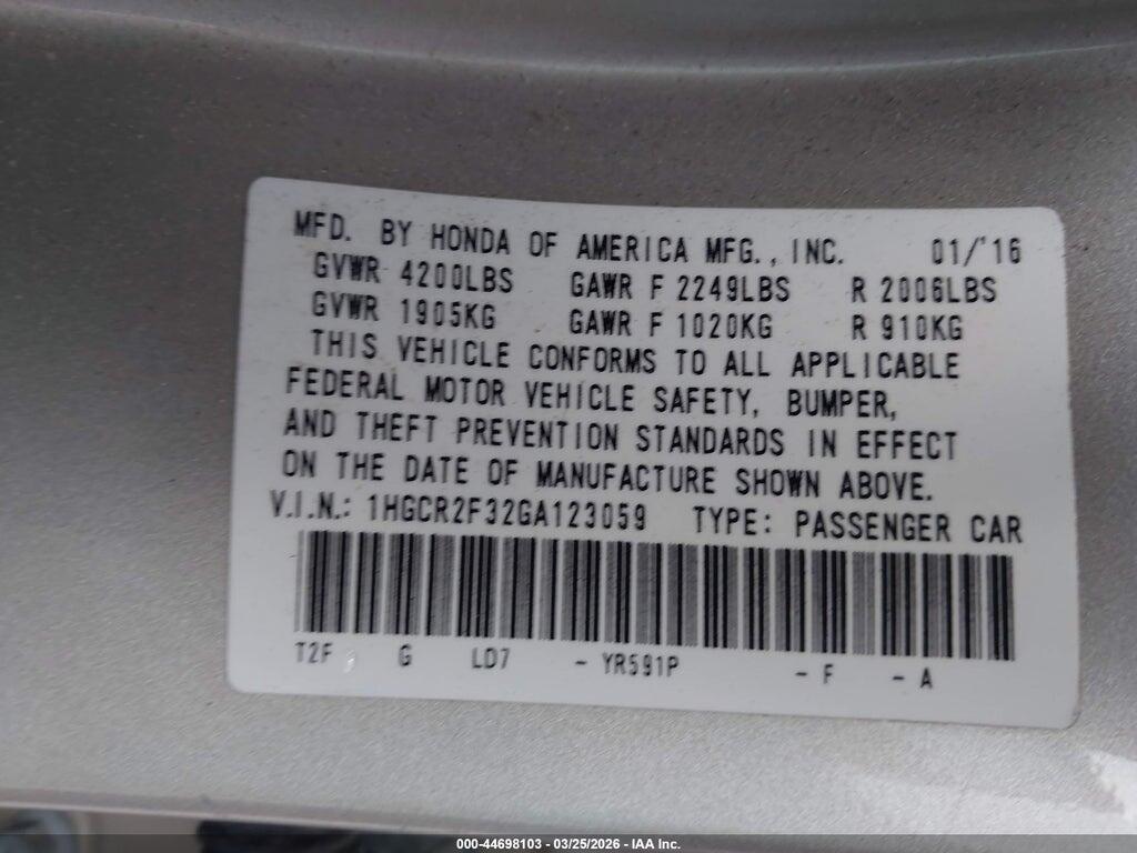1HGCR2F32GA123059 2016 HONDA ACCORD photo no. 9