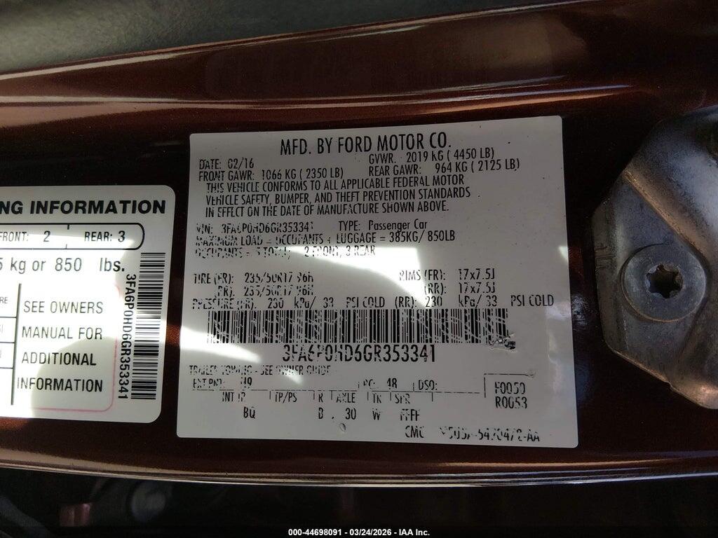 3FA6P0HD6GR353341 2016 FORD FUSION photo no. 9