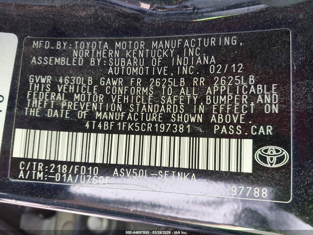 4T4BF1FK5CR197381 2012 TOYOTA CAMRY photo no. 9