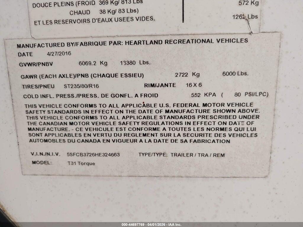 5SFCB3726HE324663 2017 HEARTLAND RVS TORQUE EXTREME LIGHT photo no. 9