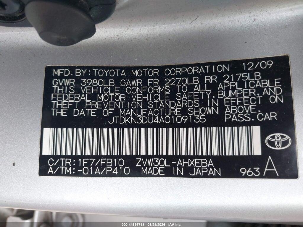 JTDKN3DU4A0109135 2010 TOYOTA PRIUS photo no. 9