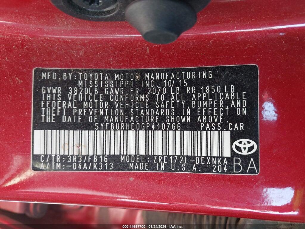 5YFBURHE0GP410766 2016 TOYOTA COROLLA photo no. 9