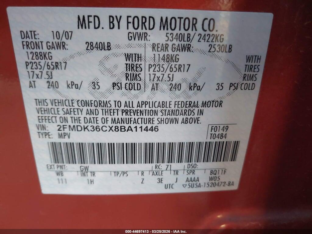 2FMDK36CX8BA11446 2008 FORD EDGE photo no. 9