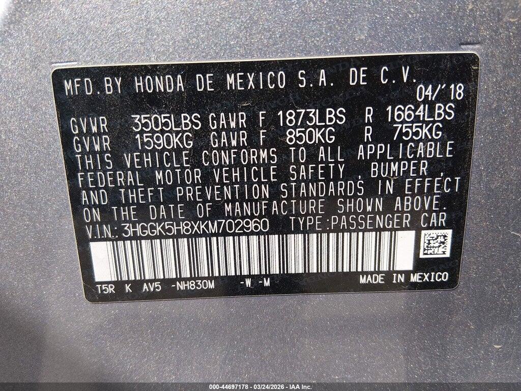 3HGGK5H8XKM702960 2019 HONDA FIT photo no. 9