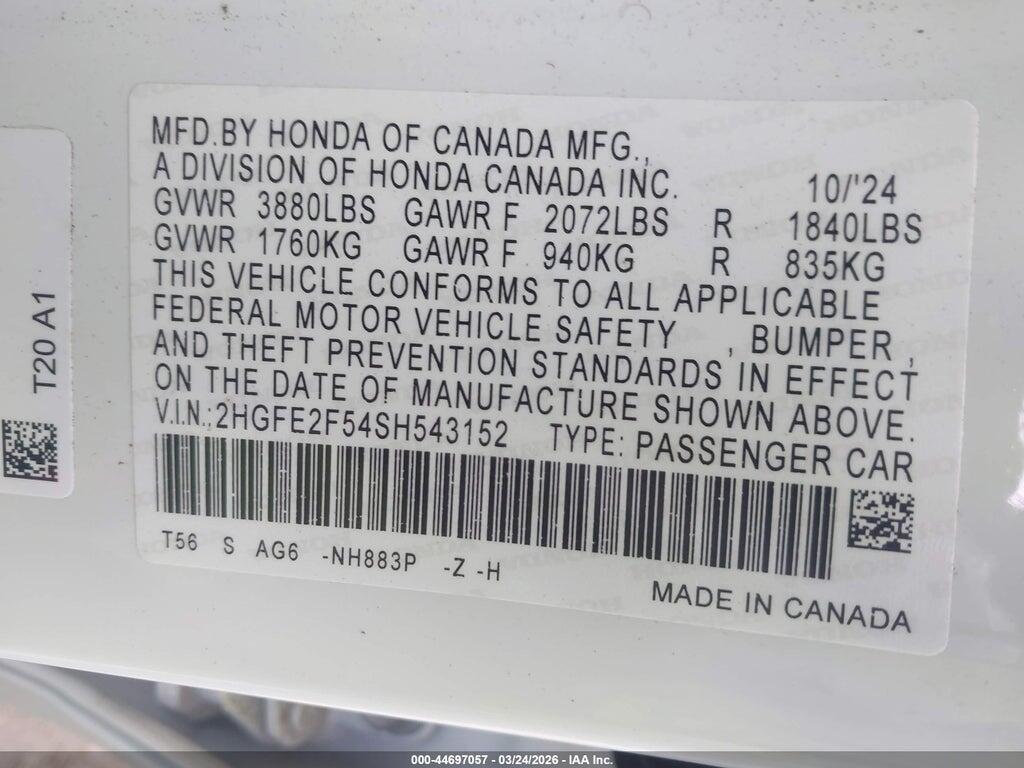 2HGFE2F54SH543152 2025 HONDA CIVIC photo no. 9