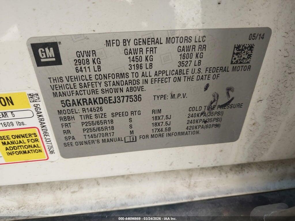 5GAKRAKD6EJ377536 2014 BUICK ENCLAVE photo no. 9