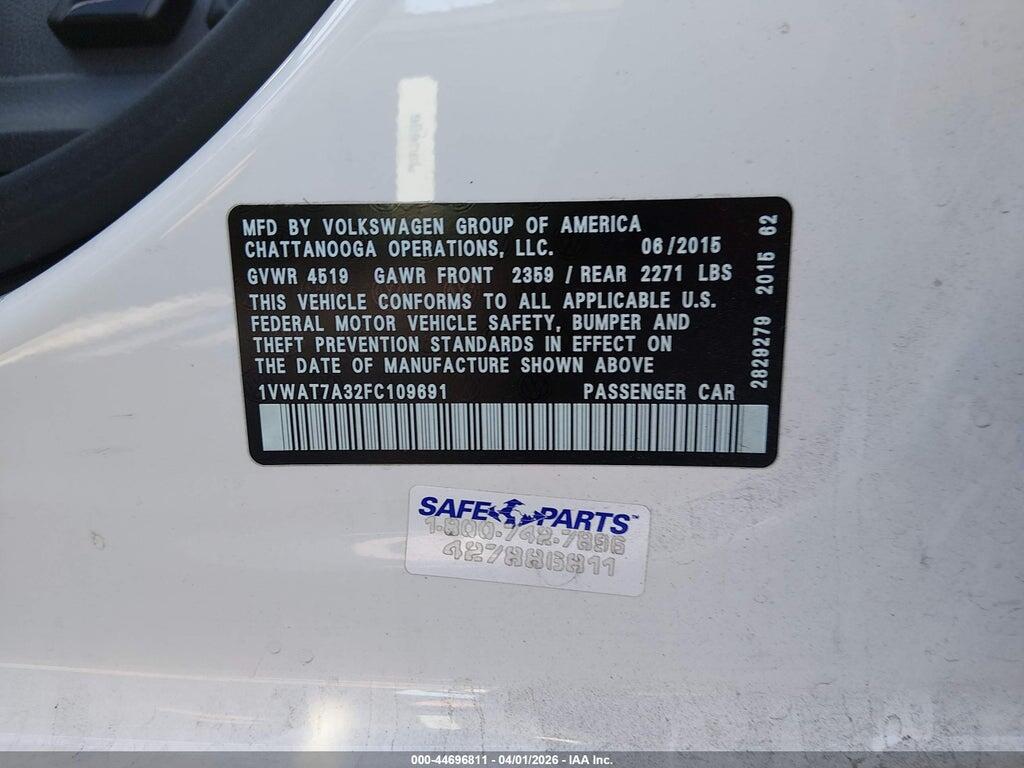 1VWAT7A32FC109691 2015 VOLKSWAGEN PASSAT photo no. 9