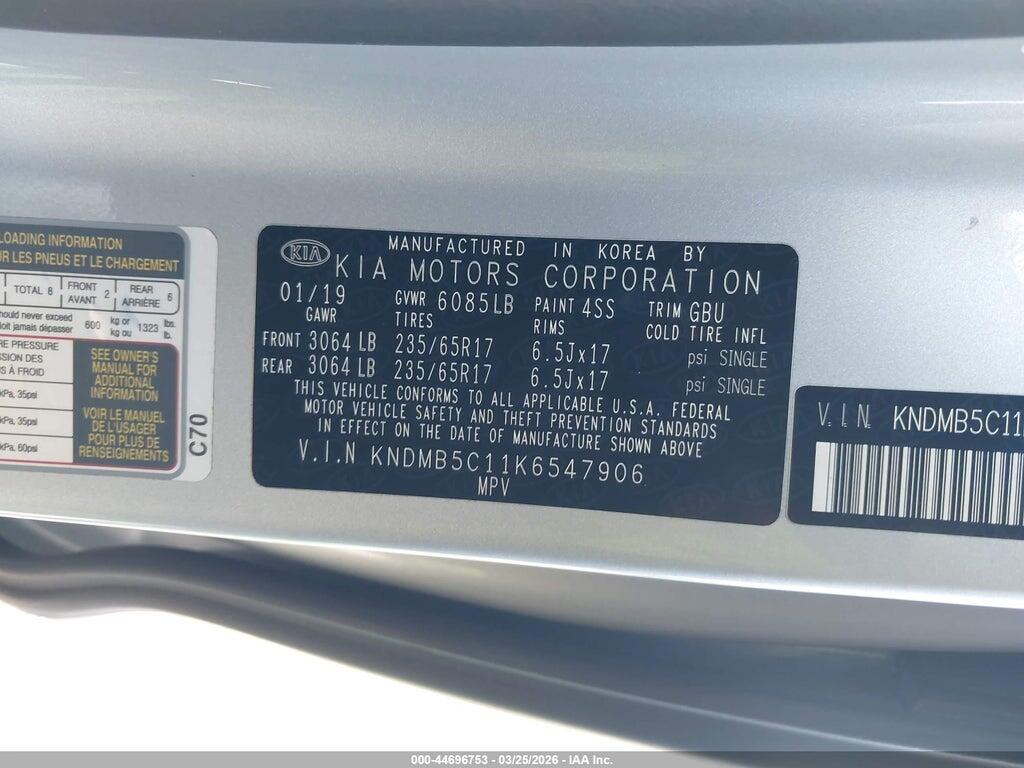 KNDMB5C11K6547906 2019 KIA SEDONA photo no. 9