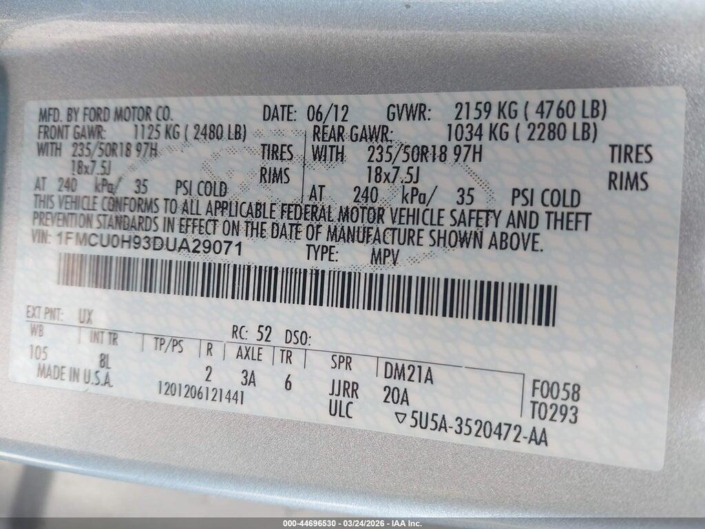1FMCU0H93DUA29071 2013 FORD ESCAPE photo no. 9