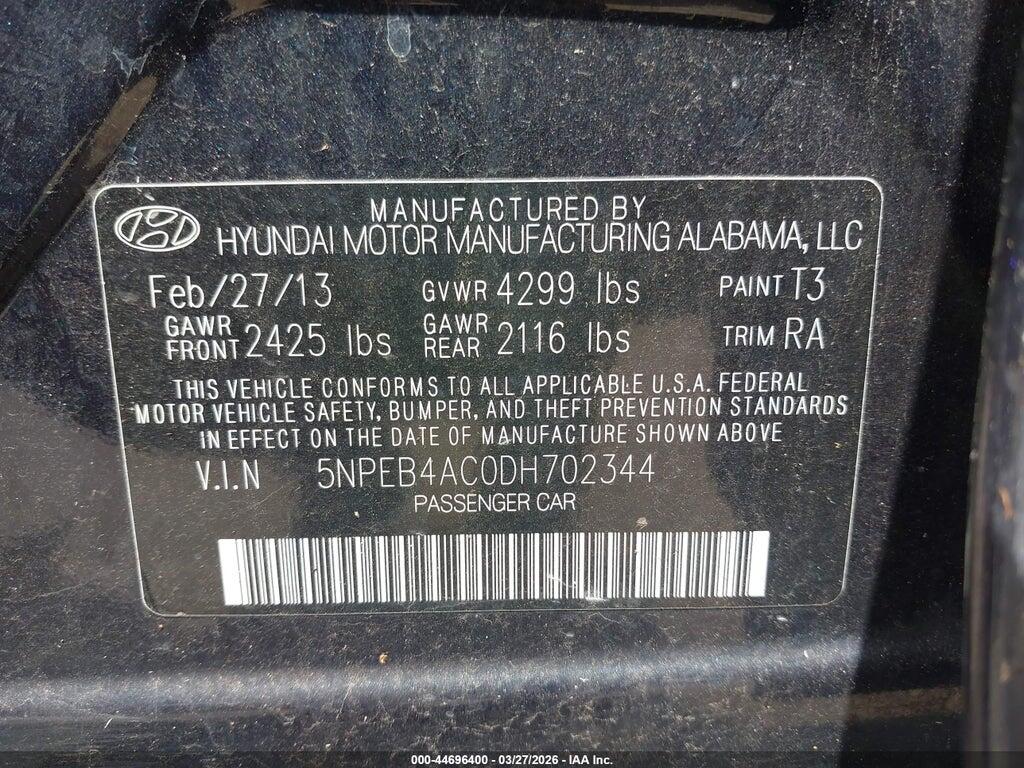 5NPEB4AC0DH702344 2013 HYUNDAI SONATA photo no. 9