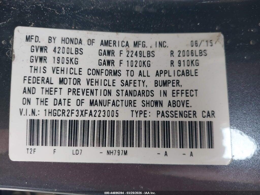 1HGCR2F3XFA223005 2015 HONDA ACCORD photo no. 9