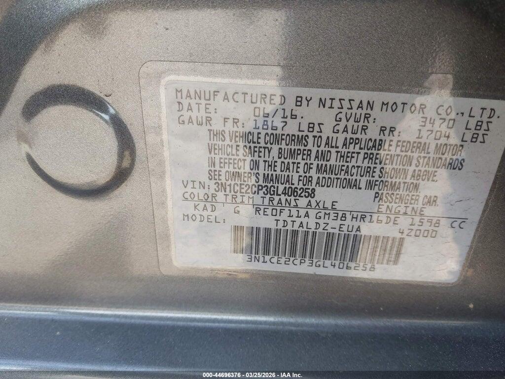 3N1CE2CP3GL406258 2016 NISSAN VERSA NOTE photo no. 9