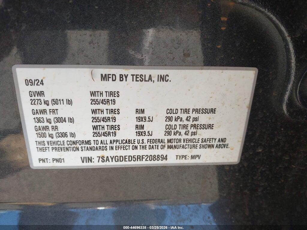 7SAYGDED5RF208894 2024 TESLA MODEL Y photo no. 9