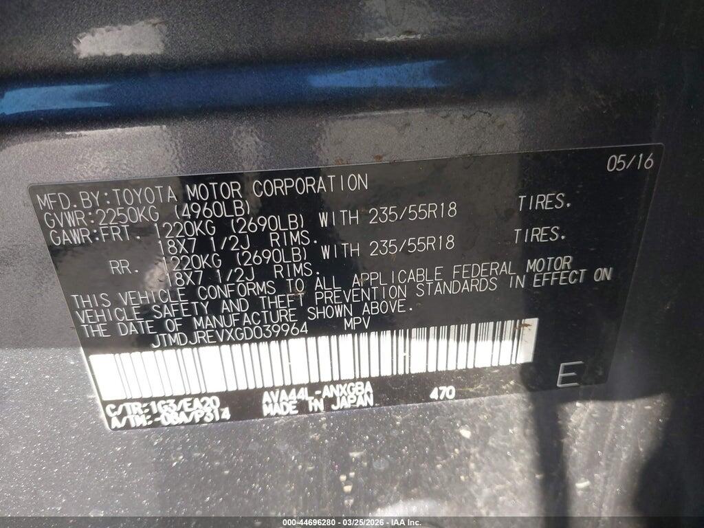JTMDJREVXGD039964 2016 TOYOTA RAV4 HYBRID photo no. 9