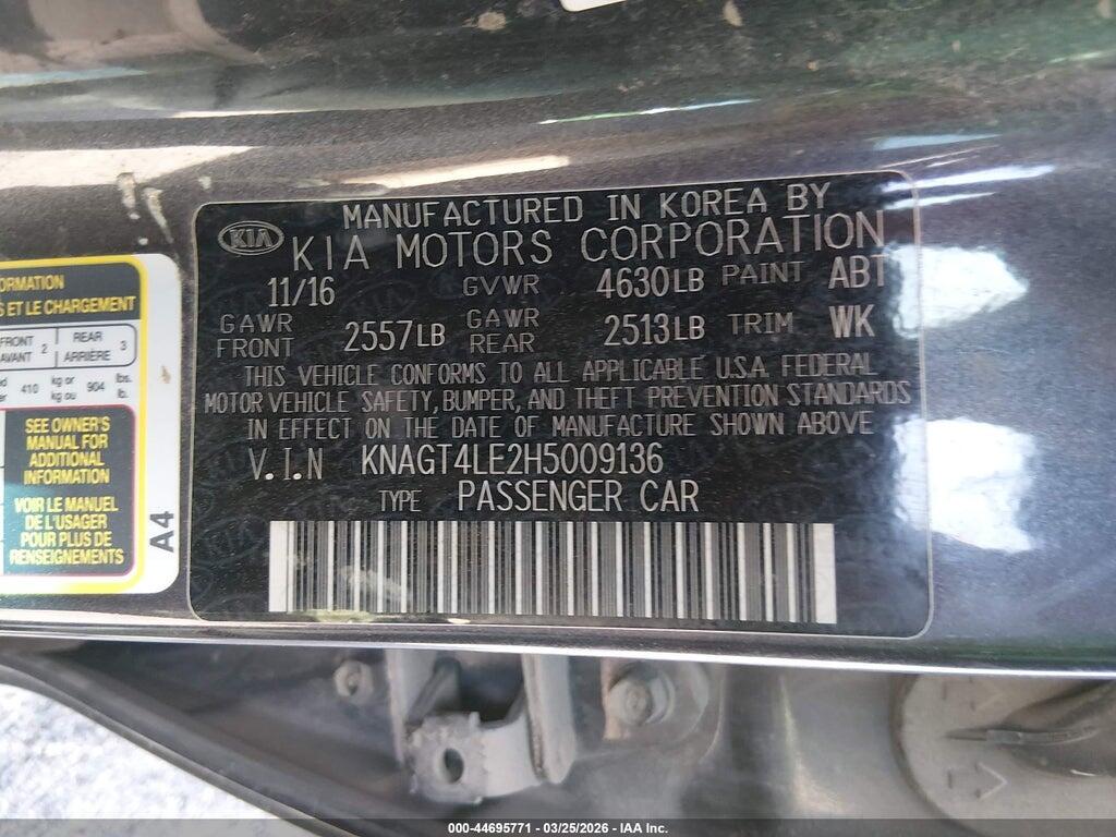 KNAGT4LE2H5009136 2017 KIA OPTIMA HYBRID photo no. 9