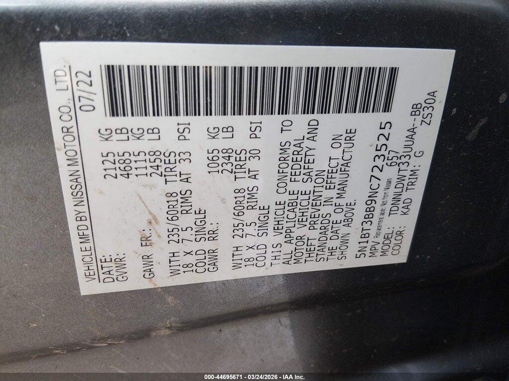5N1BT3BB9NC723525 2022 NISSAN ROGUE photo no. 9