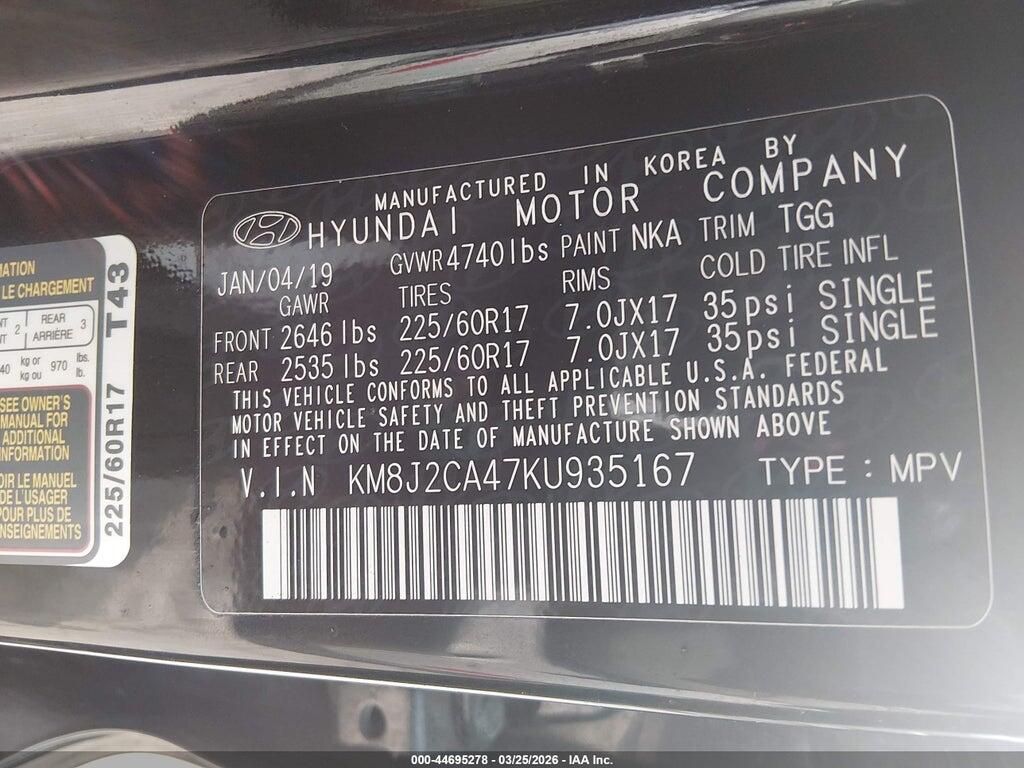 KM8J2CA47KU935167 2019 HYUNDAI TUCSON photo no. 9