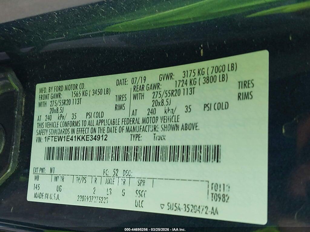 1FTEW1E41KKE34912 2019 FORD F-150 photo no. 9