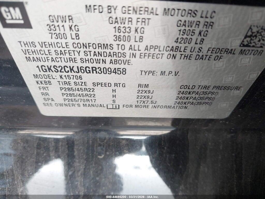 1GKS2CKJ6GR309458 2016 GMC YUKON photo no. 9
