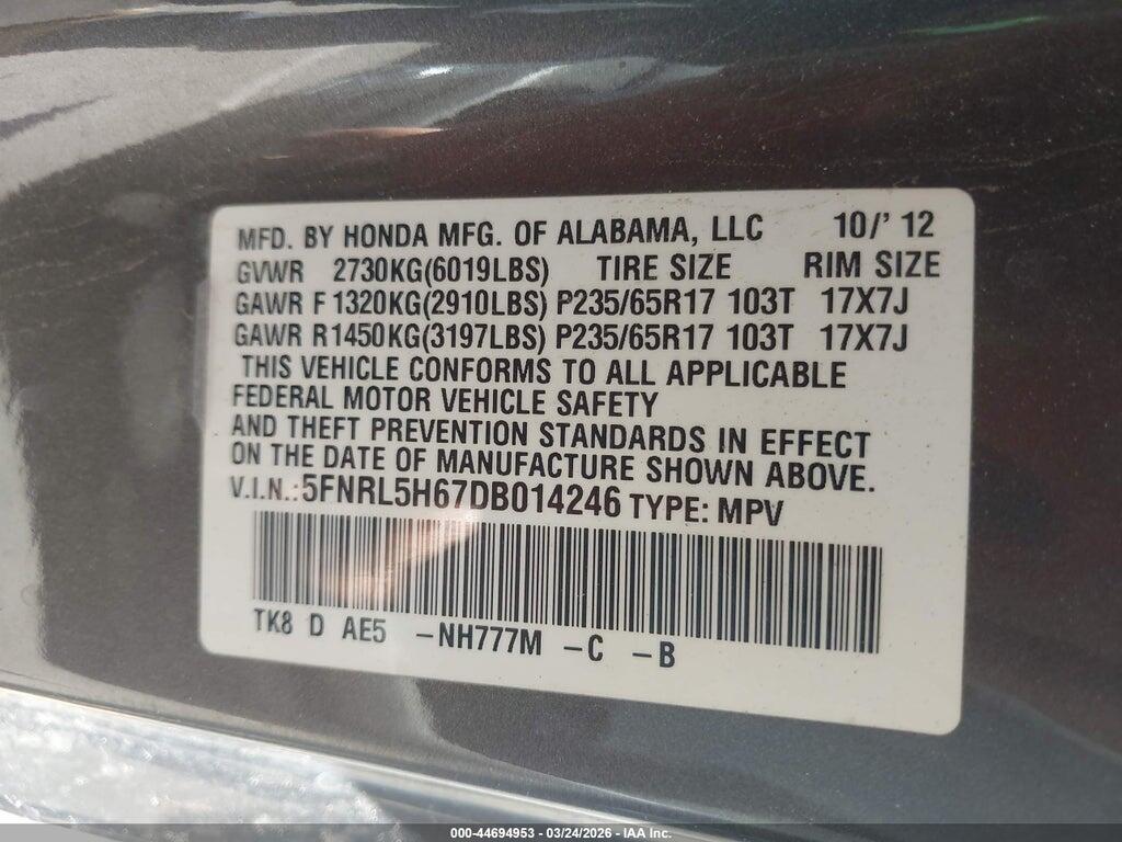 5FNRL5H67DB014246 2013 HONDA ODYSSEY photo no. 9