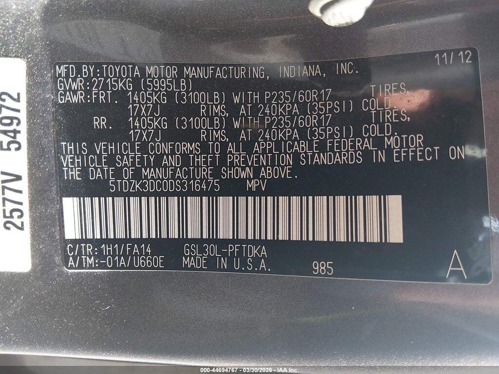 5TDZK3DC0DS316475 2013 TOYOTA SIENNA photo no. 9