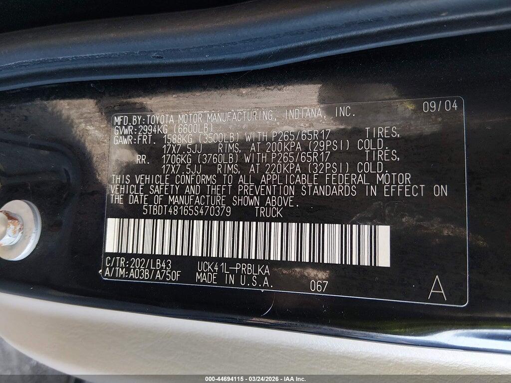 5TBDT48165S470379 2005 TOYOTA TUNDRA photo no. 9